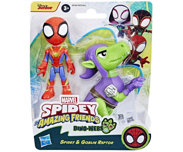 Spidey și prietenii săi uimitori: Set de figurine de acțiune Păianjen și Goblin Dino-Pânză - Hasbro