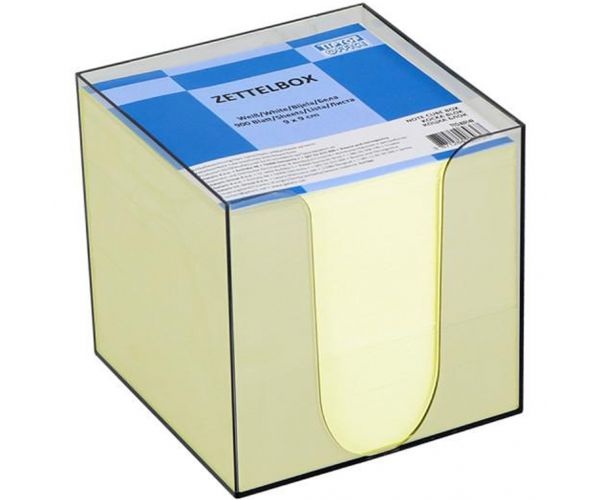 Spirit: Notițe galbene într-un suport transparent, 900 de foi, 9x9x9 cm