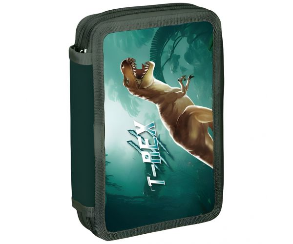 Spirit: Penar dublu cu fermoar T-rex, completat cu 28 de piese, 13x6x19,5 cm.