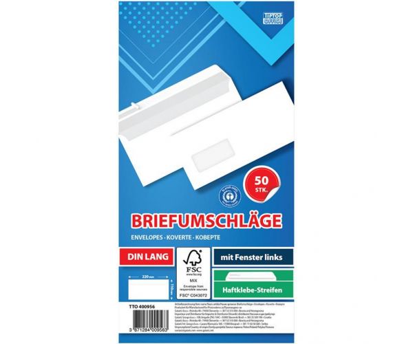 Spirit: Fehér bal ablakos boríték LA/4 11x23cm 50db-os csomag