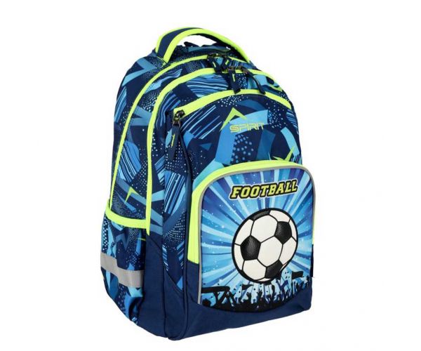 Spirit: Rucsac/ghiozdan școlar rotunjit cu imprimeu 3D fotbal, 34x26x44 cm