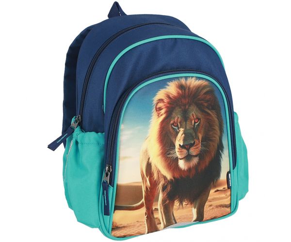 Spirit: Rucsac școlar albastru cu model de leu, dimensiuni 24x13x31cm