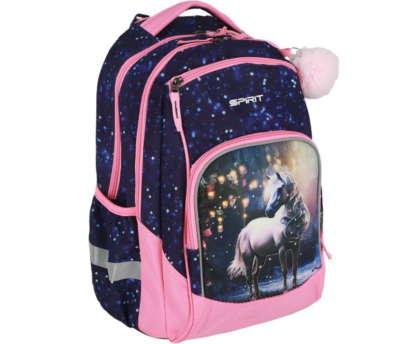 Spirit: Rucsac școlar rotunjit cu model 3D cal alb, 34x26x44cm