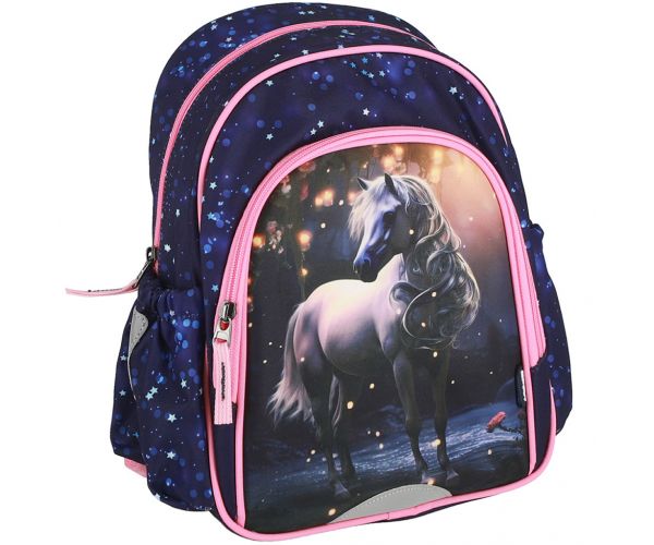 Spirit: Rucsac școlar rotunjit cu model de cal alb, 24x13x31cm