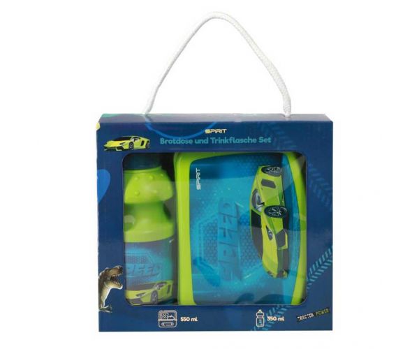Spirit: Set cutie pentru prânz și bidon cu model de mașină de curse