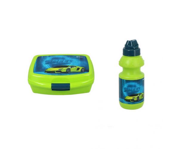 Spirit: Set cutie pentru prânz și bidon cu model de mașină de curse
