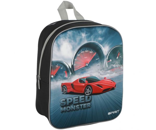 Spirit: Speed Monster mașină sport roșie cu model 3D rucsac pentru grădiniță cu colțuri rotunjite 30x25x12cm