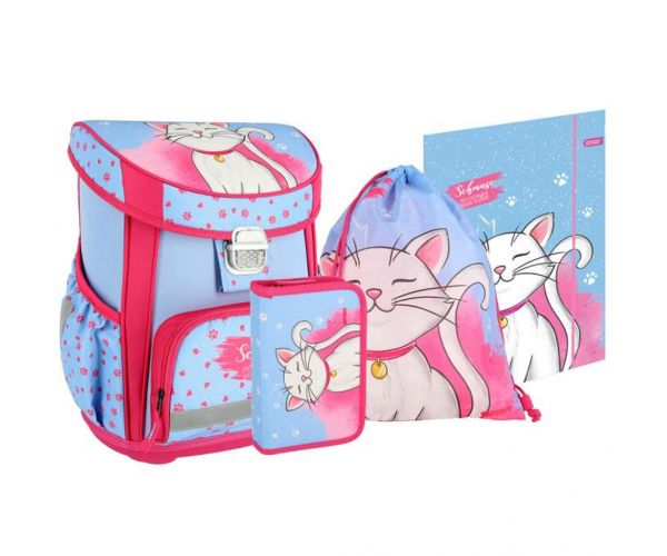 Spirit: White Cat ghiozdan cu pisică albă, set de 5 bucăți 38x17x28cm