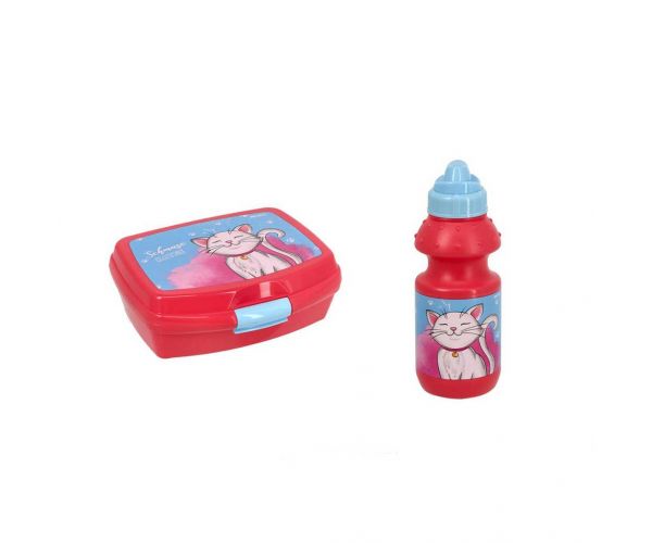 Spirit: set alb cu pisici — cutie pentru gustări și bidon