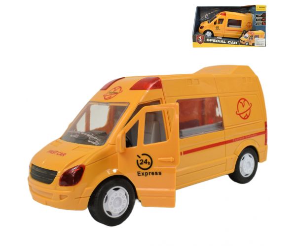 Special Car: Mașină de curierat rapid galben cu lumină și sunet, funcție pull-back 24cm