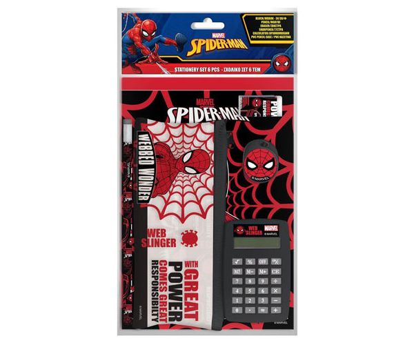 Spider-Man set instrumente de scris cu calculator în pungă PVC