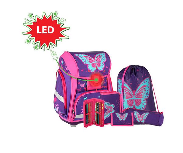 Spirit: Butterfly 3D mintás, LED-es iskolatáska, hátizsák 5db-os szett