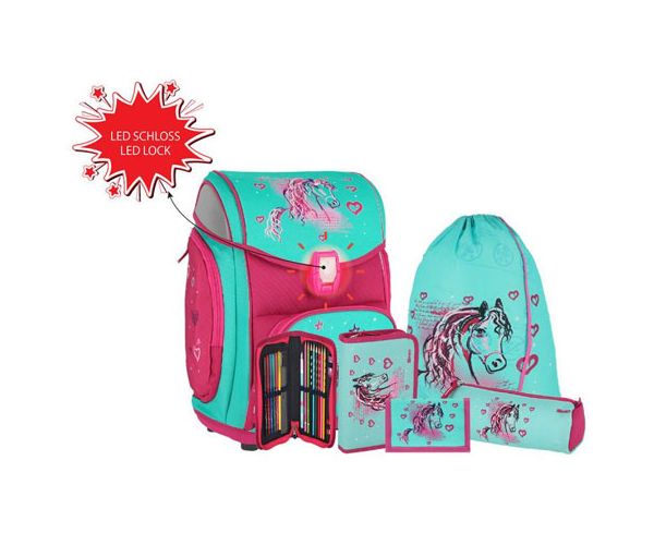 Spirit: Cai albastru-pink set rucsac 5 bucăți cu accesorii și lumini LED
