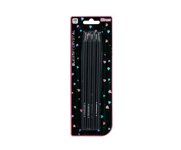 Spirit: Crystal grafit creion lemn negru cu capăt special 4 bucăți set