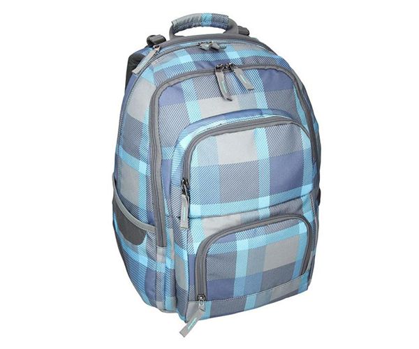 Spirit: E-Bag ghiozdan rotunjit în carouri albastre, rucsac 46x34x22cm