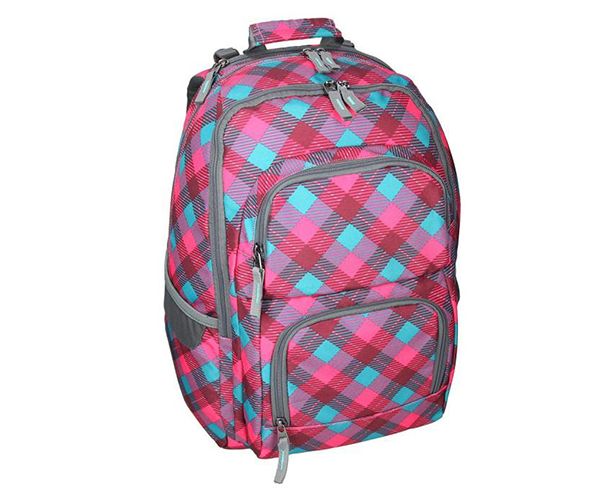 Spirit: E-Bag pink és türkiz kockás lekerekített iskolatáska, hátizsák 46x34x22cm