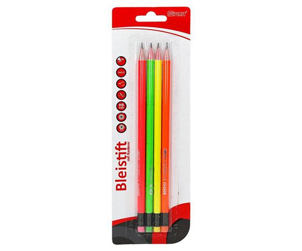 Spirit: Fluo grafit ceruza radírral 4db-os szett