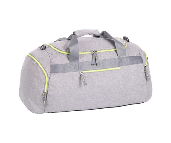 Spirit: Geantă de sport gri deschis cu fermoar verde neon 55x31x41cm