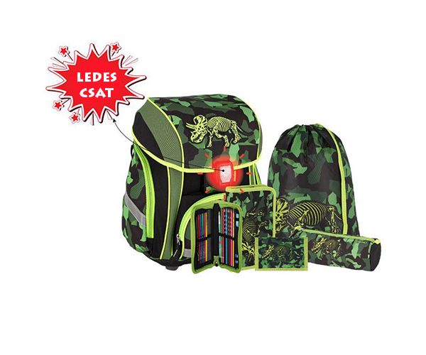 Spirit: Triceratops LED-es, 3D mintás iskolatáska, hátizsák 5db-os szett