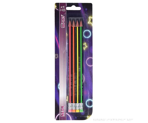Spirit: Háromszögletű HB neon grafitceruza radírral 4db-os szett