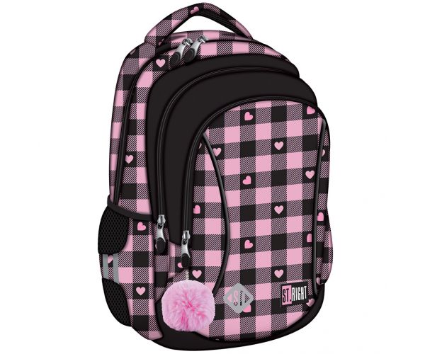 St.Right ghiozdan școlar, rucsac roz-negru cu model de inimioare BP26 39x27x17cm