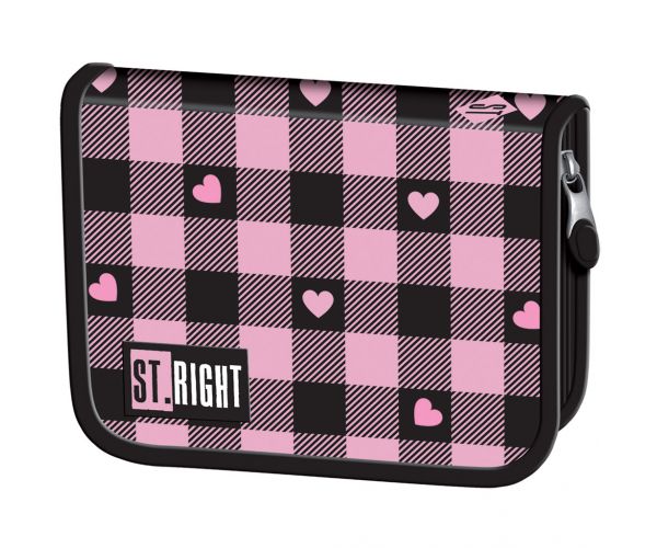 St.Right penar pliabil roz-negru cu model de inimioare PC03 20,5x14x3,5cm