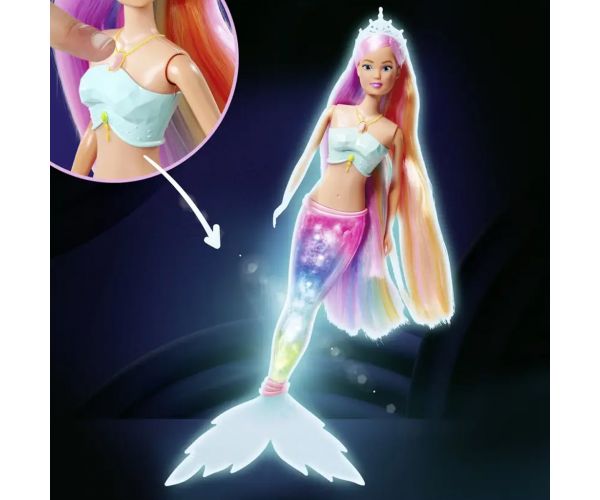 Steffi Love: Steffi sirenă magică curcubeu cu coadă luminoasă - Simba Toys