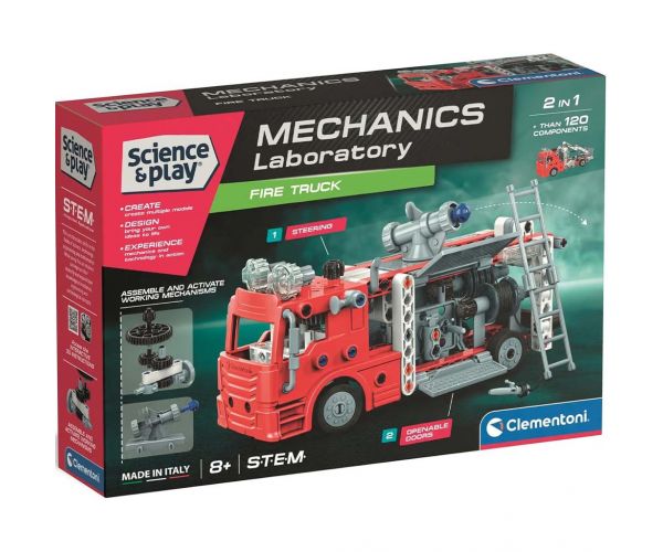 Știință & Joacă: Atelier mecanic - Set de construcție Mașină de pompieri - Clementoni