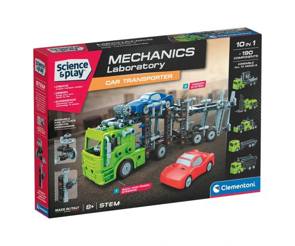 Știință & Joacă: Atelier mecanic - Set de construcție transportor auto pe două niveluri - Clementoni