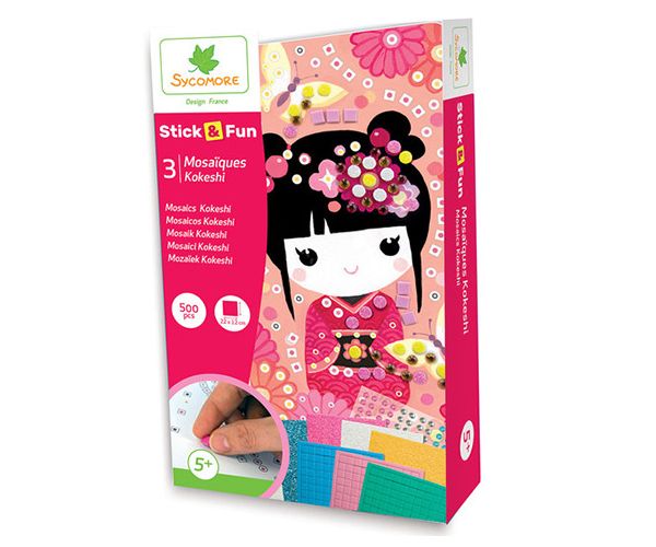 Stick'N Fun set de făcut poză mozaic - Kokeshi