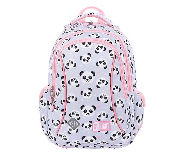 St.Right Grey Panda imprimeu panda roz-gri trei compartimente rucsac, ghiozdan 39x27x17cm