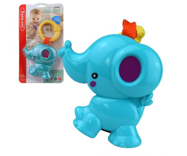 Sun Baby: Elefant albastru vesel pentru bebeluși cu zornăitor