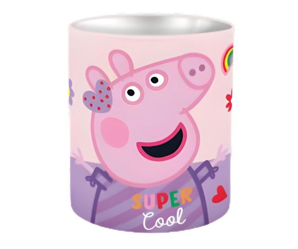 Peppa malac henger alakú fém asztali írószertartó 10x11cm