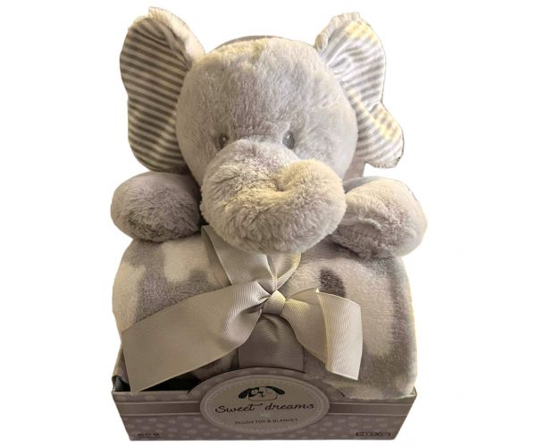 SweetDreams: Pătură și elefant din pluș de culoare gri