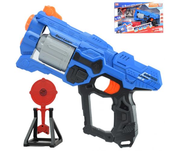 Swift Launcher: Forgótáras manuális szivacslövő fegyver töltényekkel és céltáblával 32cm