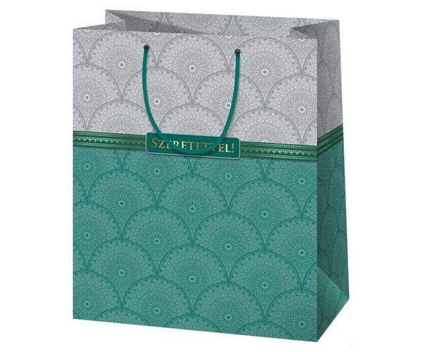 Szeretettel! pungă cadou elegantă cu incrustație de aur 26x13x33cm
