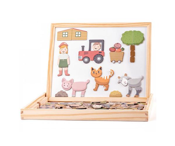 Tabel magnetic două părți cu animale set cu ramă din lemn - Woodyland