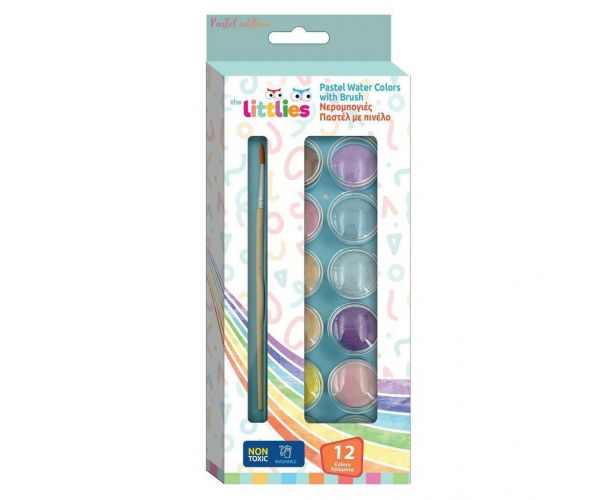 The Littlies: Set de acuarele cu 12 culori pastel și pensulă