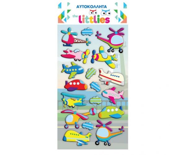 The Littlies: Set de autocolante 3D pufoase cu avioane și elicoptere pe coală de 10x22cm