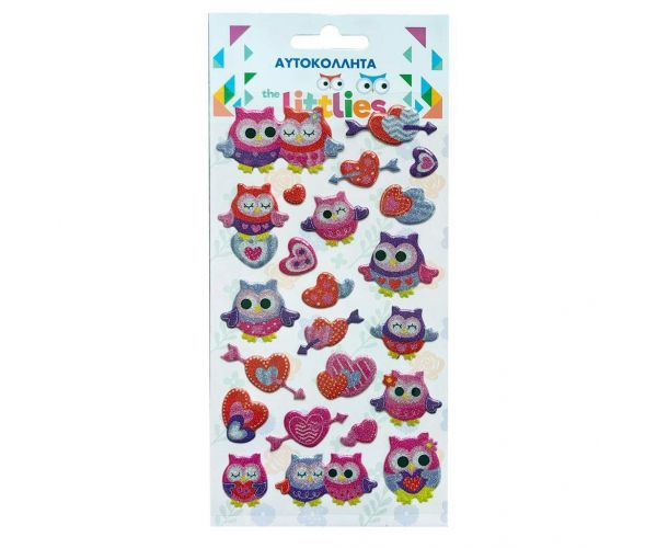 The Littlies: Set de autocolante 3D pufos cu bufnițe strălucitoare, 10x22 cm