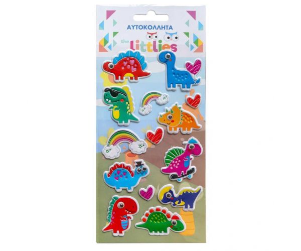 The Littlies: Dinoszaurusz mintás 3D pufi matrica szett 10x22cm-es íven