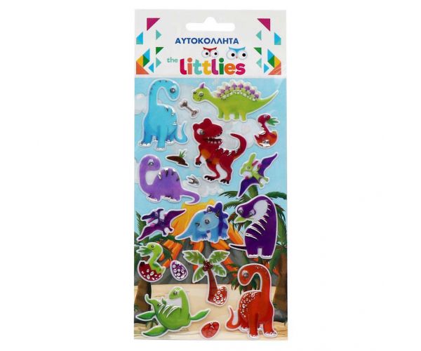 The Littlies: Set de autocolante 3D pufos cu model de dinozauri, 10x22 cm