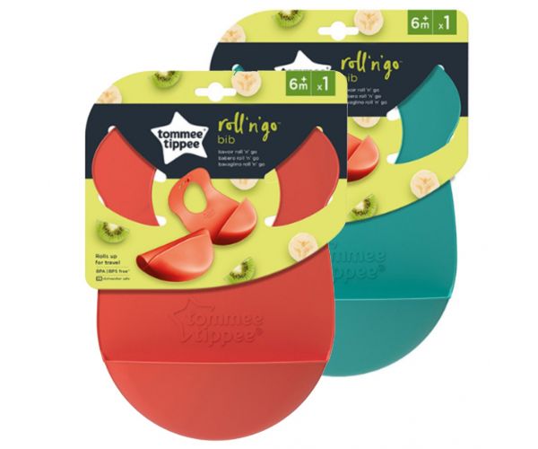 Tommee Tippee: Bavetă din silicon RollNGo cu bretele, disponibilă în mai multe variante