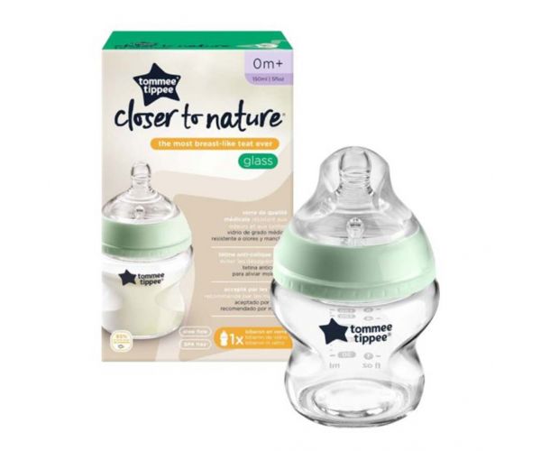 Tommee Tippee: Closer To Nature biberon din sticlă transparentă 150ml (0 luni+)