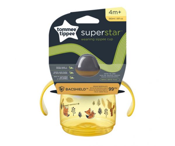 Tommee Tippee: Pahar de băut Superstar, culoare galbenă, 190 ml (4 luni+)