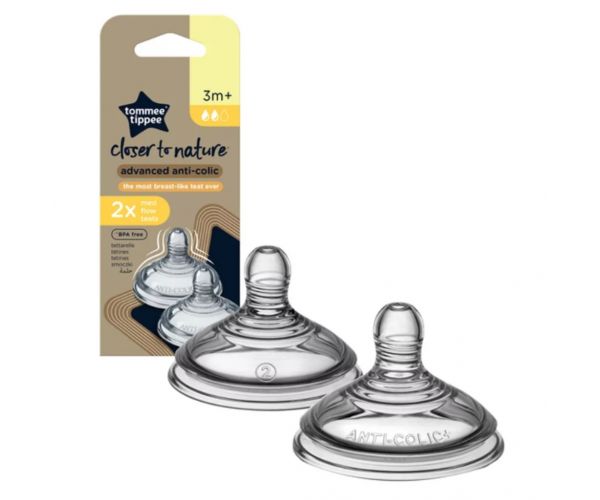 Tommee Tippee: Tetină anti-colici cu flux mediu (3 luni+) 2 bucăți