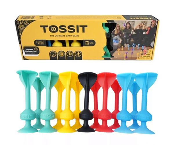 Tossit Family Pack – Roșu, Turcoaz, Albastru, Galben, joc de darts cu ventuze