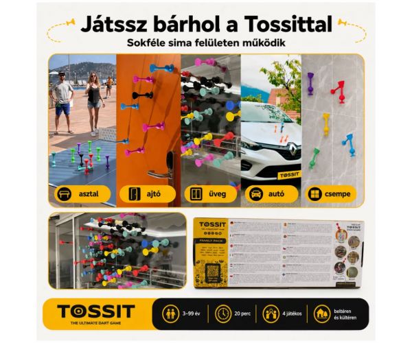 Tossit Family Pack – Roșu, Turcoaz, Albastru, Galben, joc de darts cu ventuze