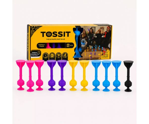 Tossit Family Pack – joc de darts cu ventuze roz, mov, albastru și galben