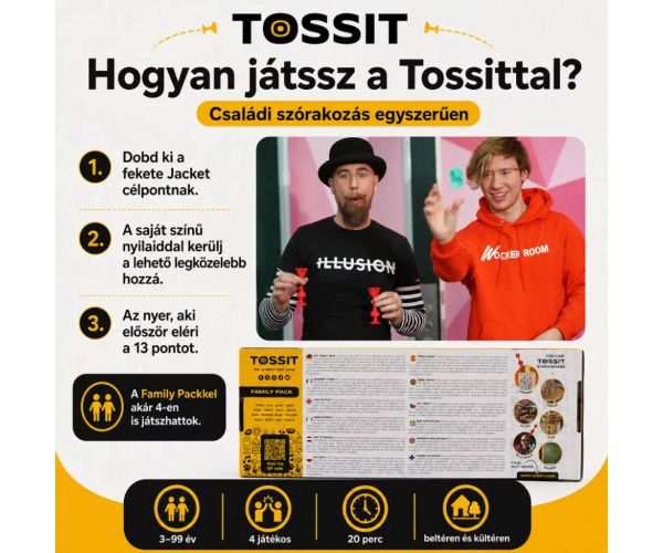 Tossit Family Pack – joc de darts cu ventuze roz, mov, albastru și galben